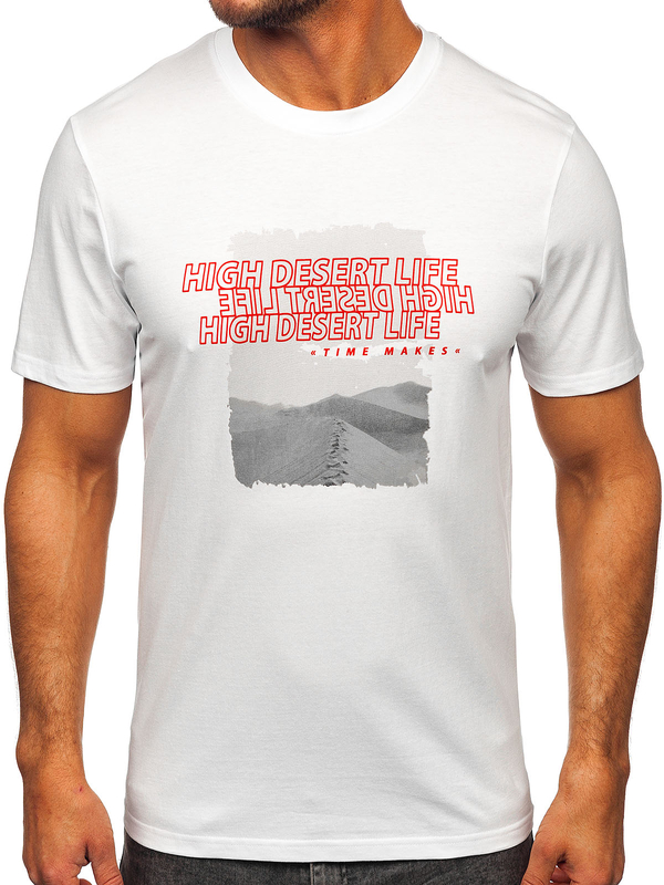 Biele pánske bavlnené tričko s potlačou Bolf MPO3465