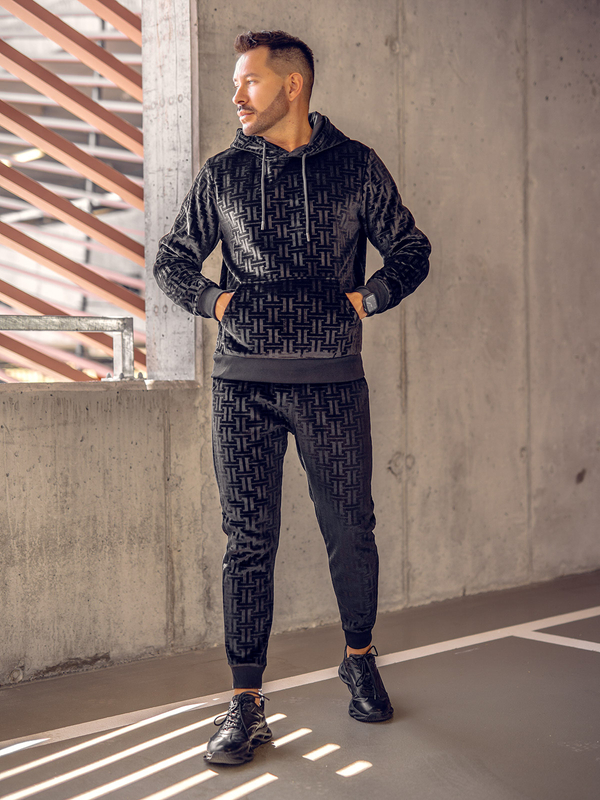 Čierna pánska velúrová tepláková súprava s kapucňou Bolf 3A81B