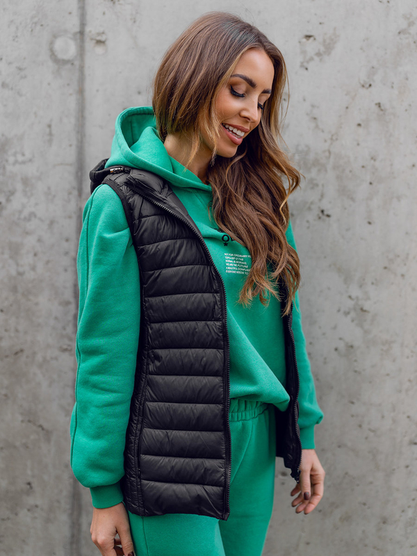 Čierna dámska prešívaná vesta s kapucňou Bolf 23039A