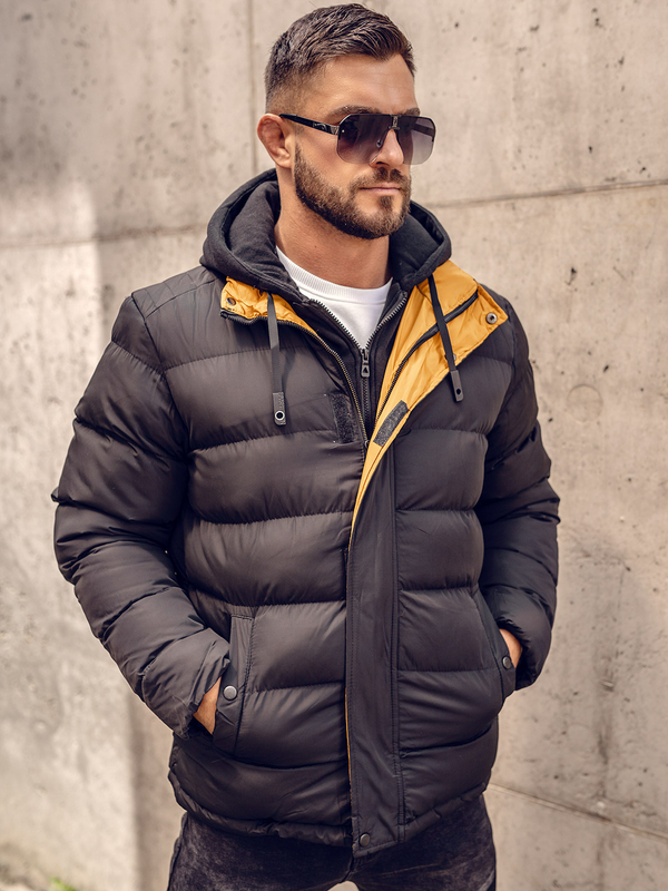 Čierna pánska prešívaná zimná bunda Bolf 7145A