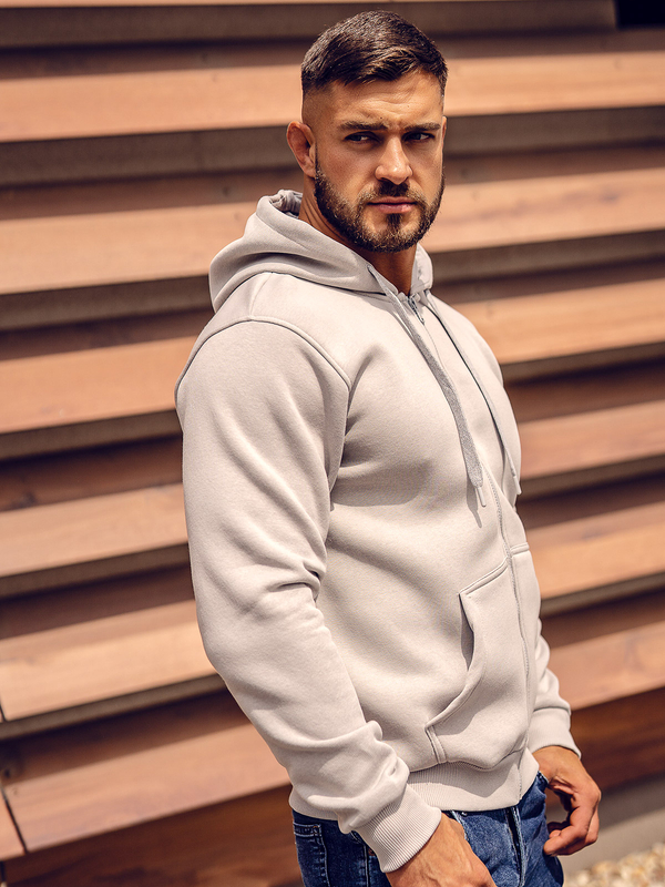 Sivá pánska hrubá mikina na zips s kapucňou Bolf 2008A