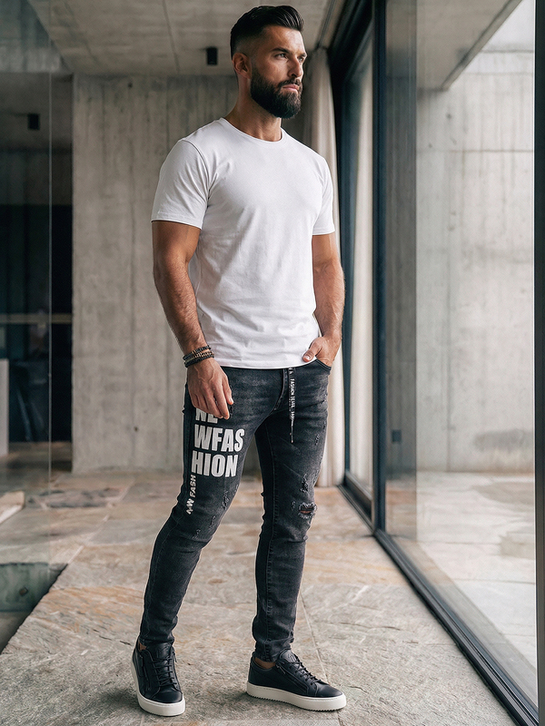 Čierne pánske slim fit rifľové nohavice Bolf TF277