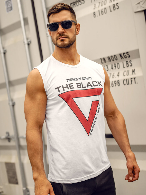 Biele pánske tank top tričko s potlačou Bolf 14816A