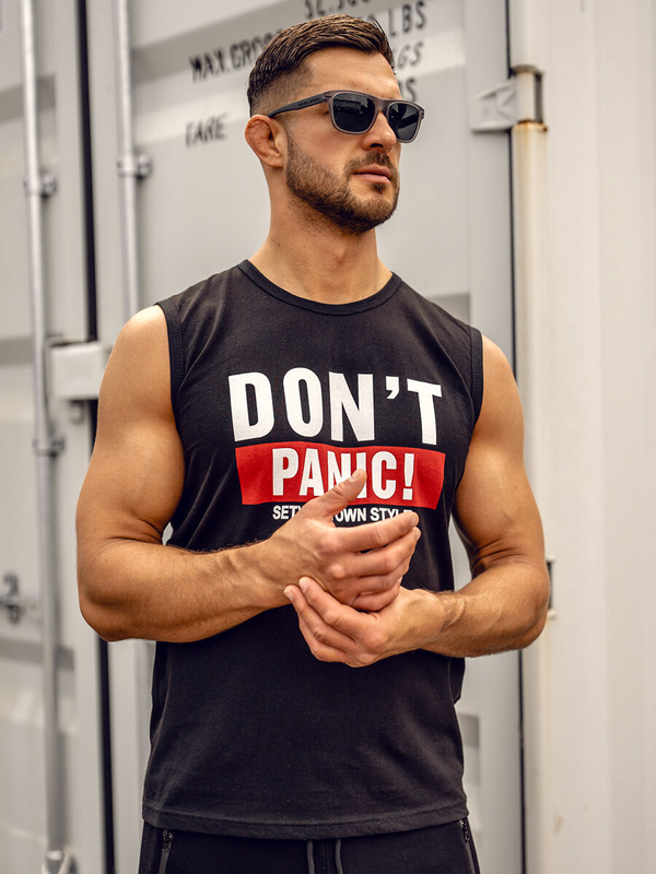 Čierne pánske tank top tričko s potlačou Bolf 14827A