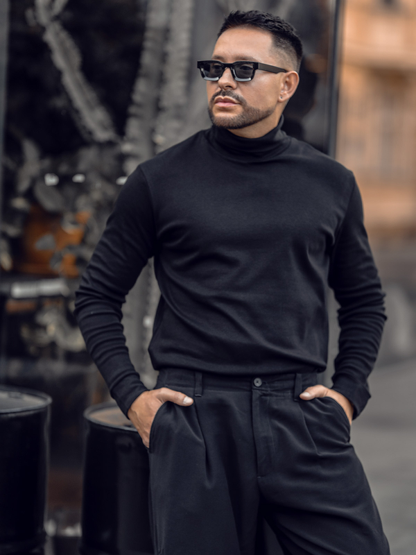 Pánsky basic bavlnený rolák čierny Bolf 535A