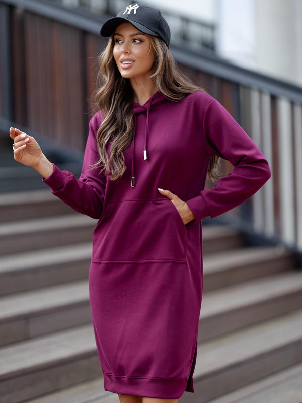 Dámske športové šaty s kapucňou bordó Bolf 523