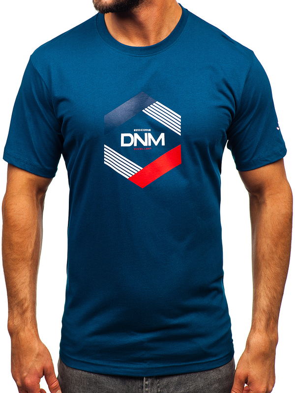 Pánske bavlnené tričko námorníckej modrej farby Bolf 14741