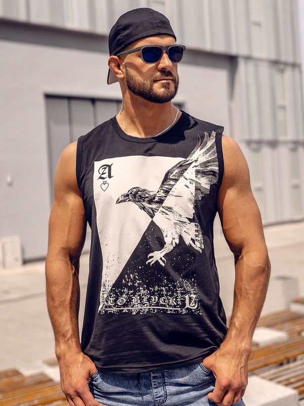 Čierne pánske tank top tričko s potlačou Bolf 14821A