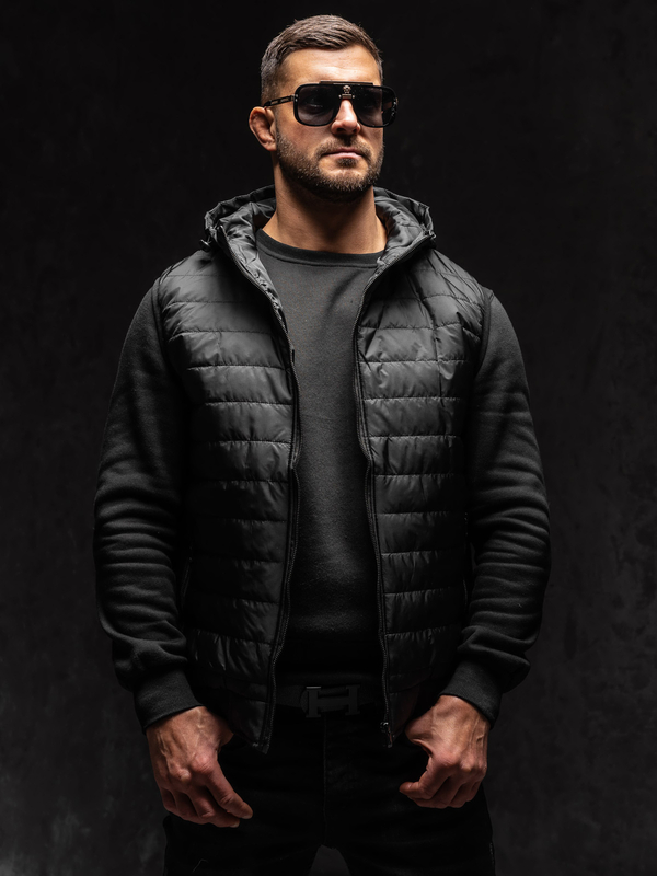 Čierna pánska prešívaná vesta s kapucňou Bolf MY88A1