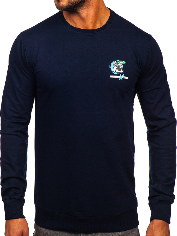 Tmavomodrá pánska mikina bez kapucne s potlačou Bolf 8744