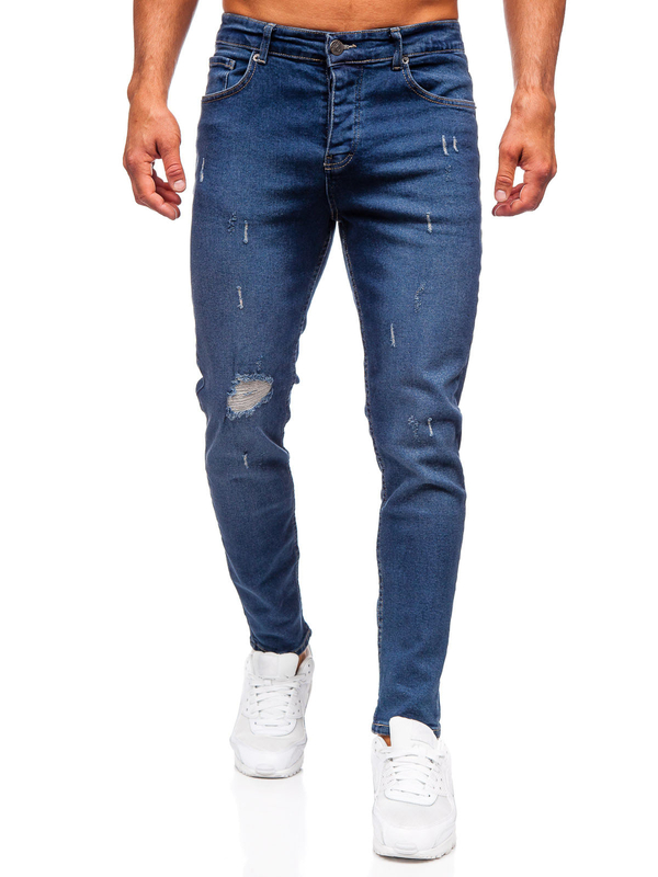 Tmavomodré pánske slim fit rifľové nohavice Bolf 6566-1