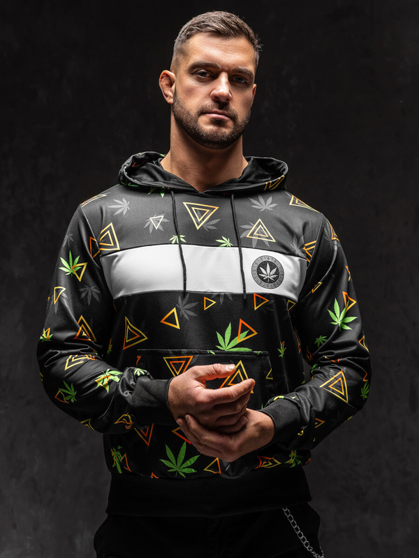 Čierna pánska mikina s kapucňou a potlačou Bolf HM631A1