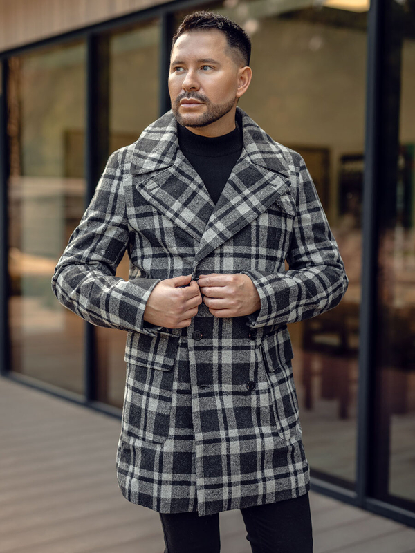 Sivý pánsky zimný kabát Bolf 1115A