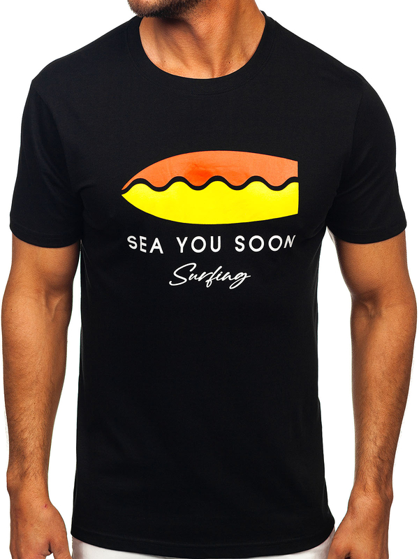 Čierne pánske bavlnené tričko s potlačou Bolf MPO3457