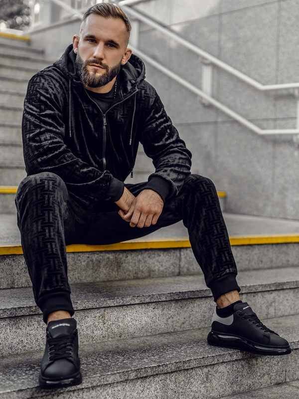 Čierna pánska velúrová tepláková súprava Bolf 3B113A