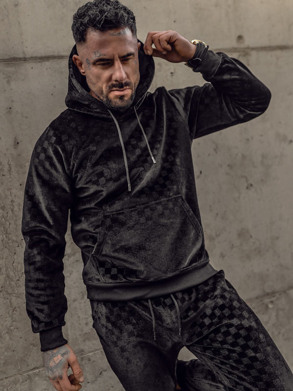 Čierna pánska velúrová tepláková súprava s kapucňou Bolf 3A82-A