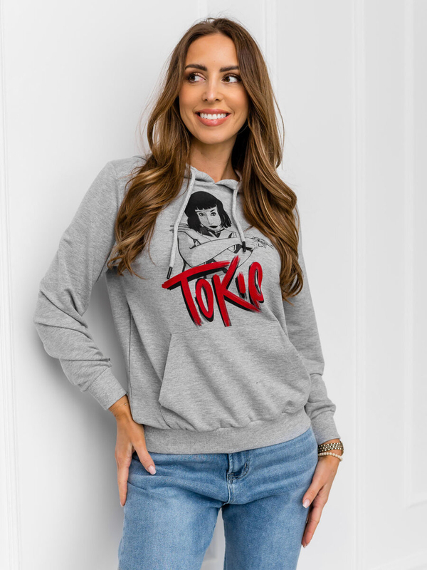 Sivá dámska mikina s kapucňou a potlačou Bolf 5194