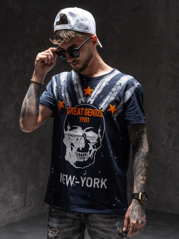 Tmavomodré pánske tričko s potlačou Bolf Y70006