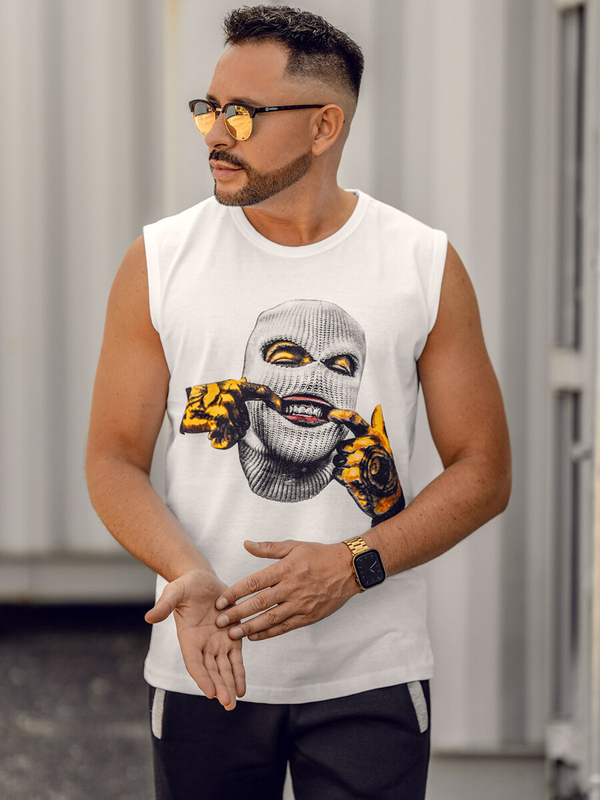 Biele pánske tank top tričko s potlačou Bolf 14811A