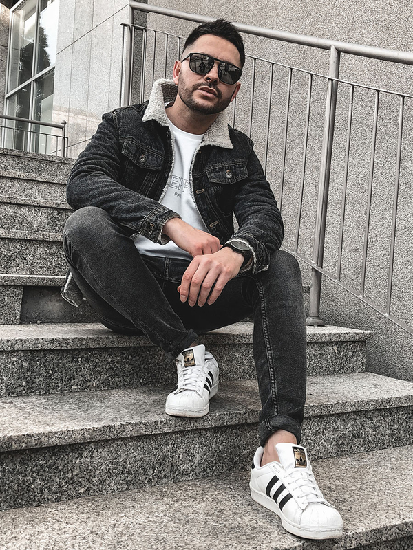 Čierna pánska zateplená rifľová bunda typu trucker s kožušinovým golierom Bolf 1109A2