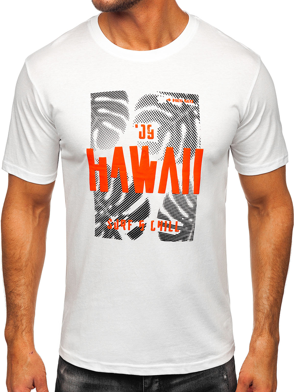 Biele pánske bavlnené tričko s potlačou Bolf MPO3497