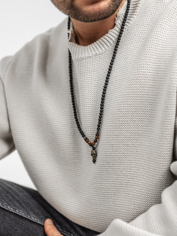 Čierny pánsky náhrdelník s korálkami na šnúrke s príveskom Bolf TT5502