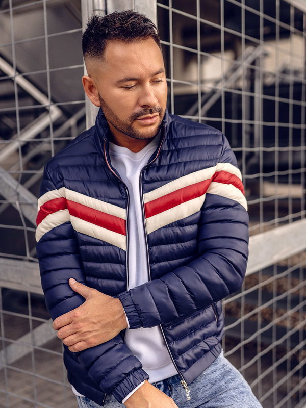 Tmavomodrá pánska športová prešívaná prechodná bunda Bolf 6574A