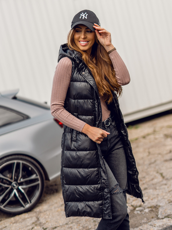 Čierna dámska dlhá prešívaná vesta Bolf B8021