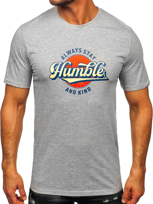 Sivé pánske bavlnené tričko s potlačou Bolf MPO3531