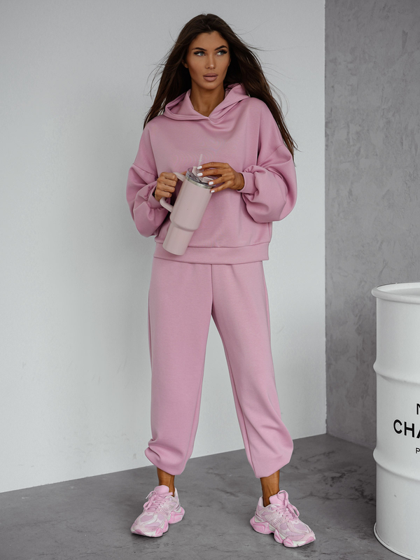 Dámsky dvojdielny komplet s kapucňou pudrový Bolf 525