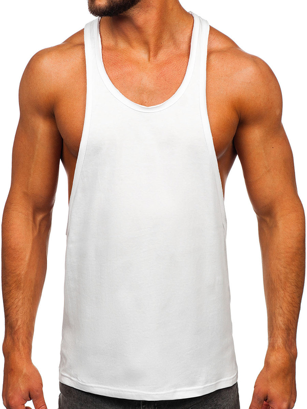 Biele pánske tank top tielko boxerského strihu bez potlače Bolf 1245