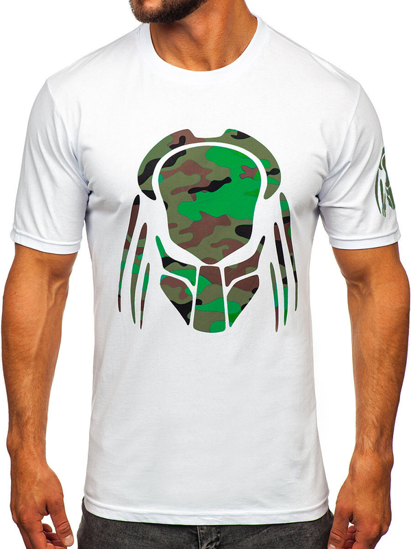 Biele pánske bavlnené tričko s potlačou BOLF 192379