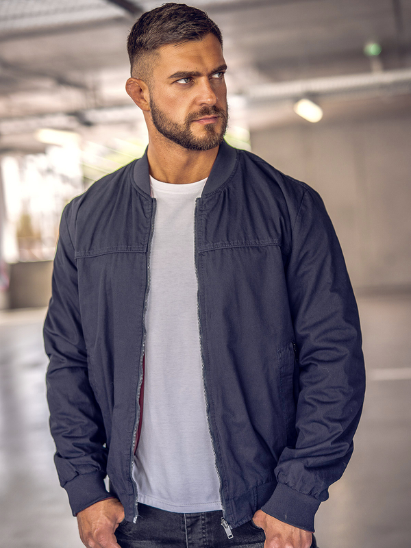 Tmavomodrá pánska obojstranná prechodná bomber bunda Bolf 84M3005A