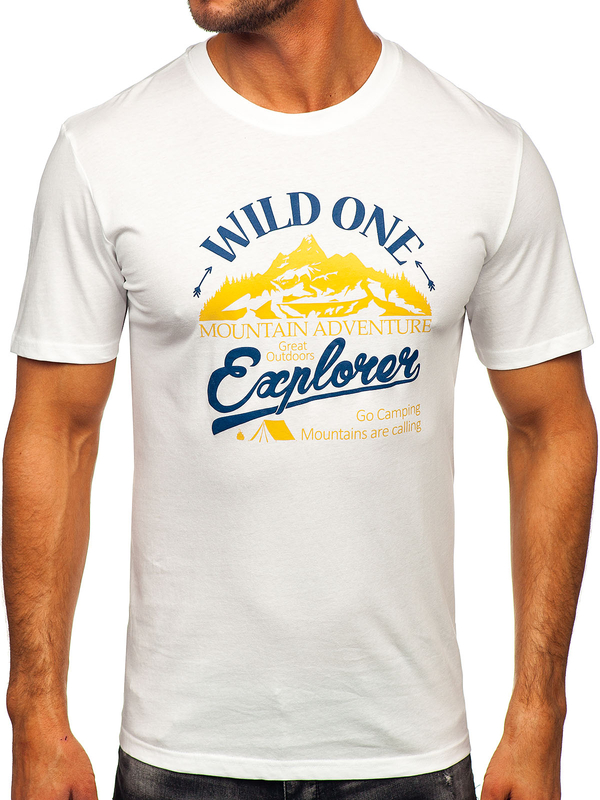 Biele pánske bavlnené tričko s potlačou Bolf MPO3484