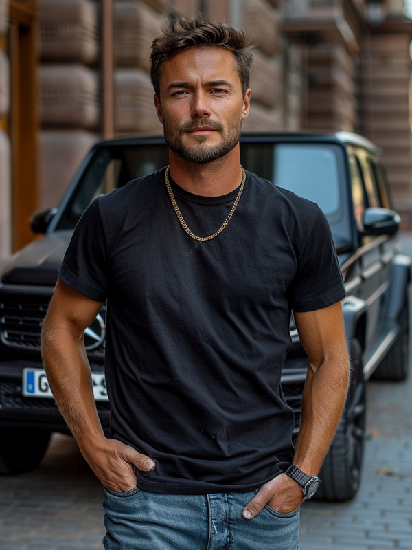 Čierne pánske bavlnené tričko bez potlače Bolf 14291A2