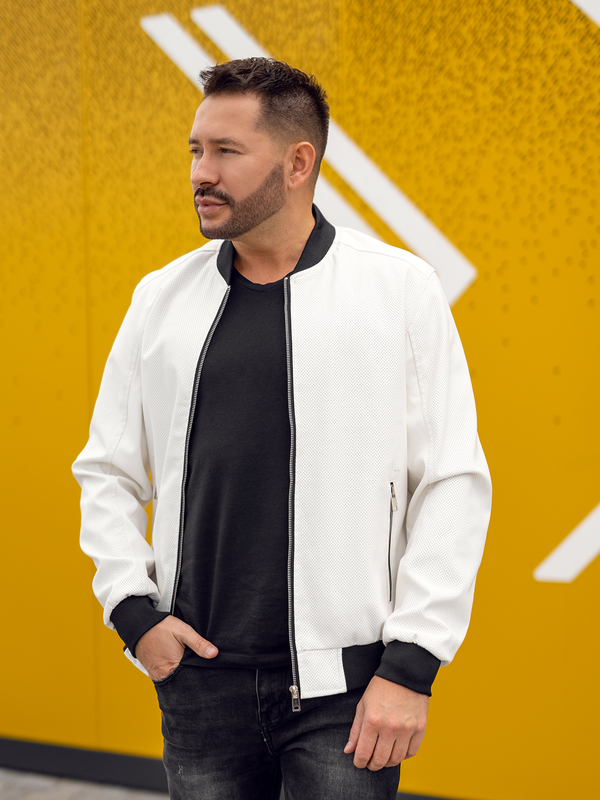Biela pánska koženková bomber bunda Bolf 7110A