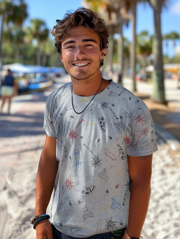 Sivé pánske bavlnené tričko s potlačou Bolf 1150A2