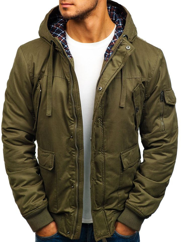 Zelená, hrubá pánska bavlnená zimná bunda Bolf 1890