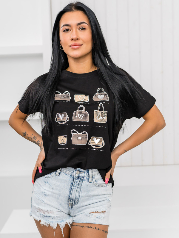 Čierne dámske tričko s potlačou Bolf 95T2531