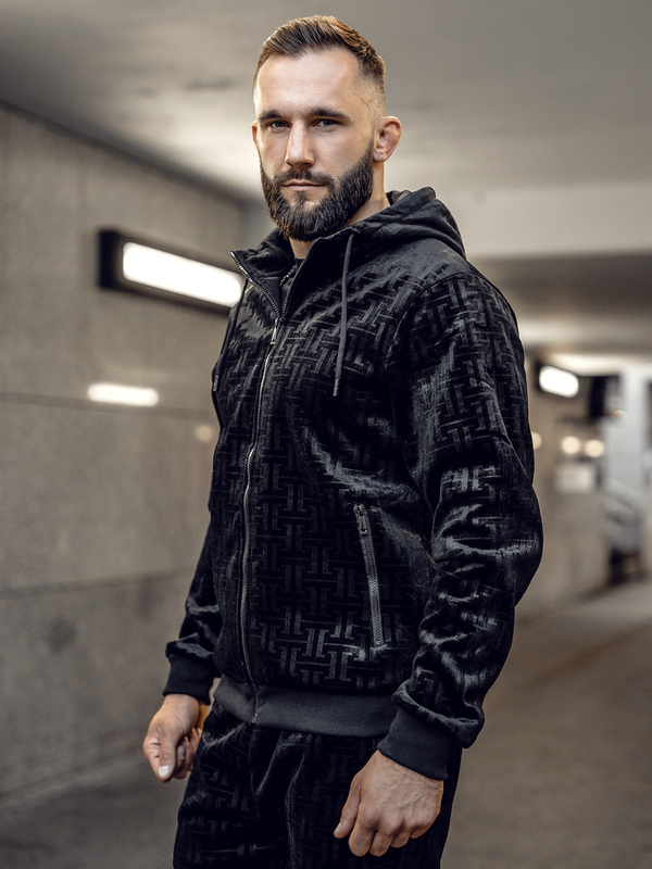 Čierna pánska velúrová tepláková súprava Bolf 3B113A