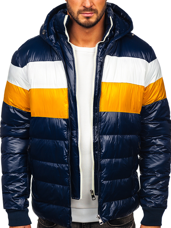 Tmavomodrá pánska prešívaná zimná bunda Bolf 6592