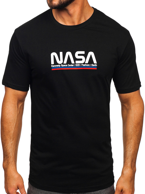 Čierne pánske bavlnené tričko s potlačou Bolf 14749