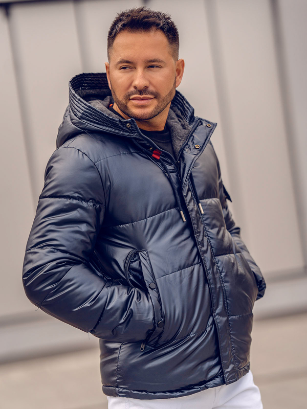 Tmavomodrá pánska prešívaná športová zimná bunda Bolf EX2125A