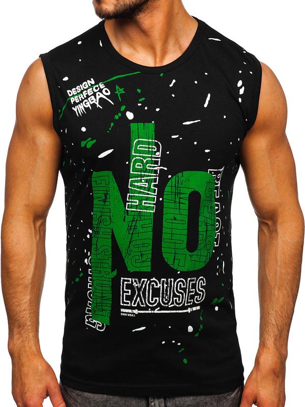 Čierne pánske tank top tričko s potlačou Bolf 14825