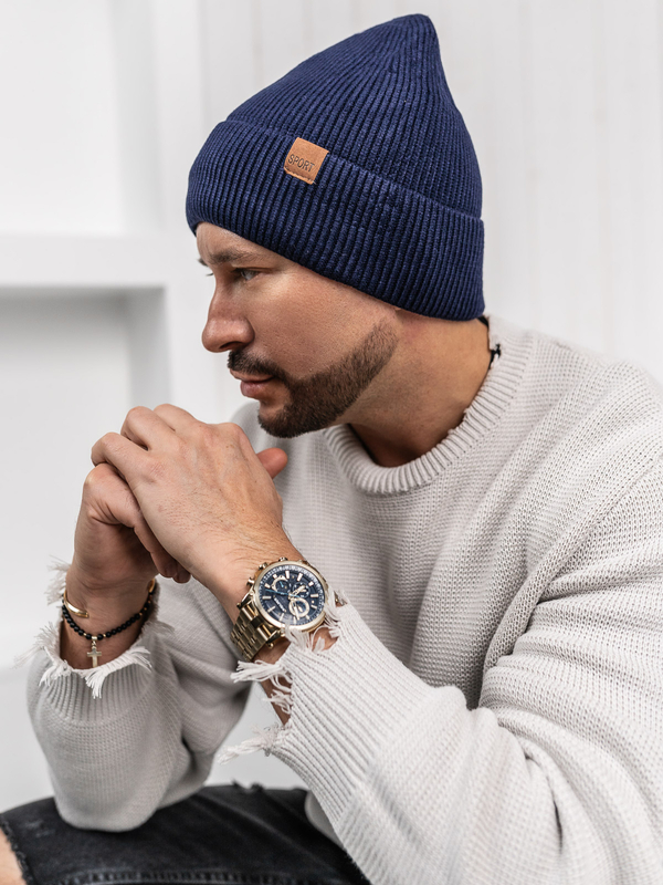 Tmavomodrá pánska zateplená zimná čiapka Bolf 387043