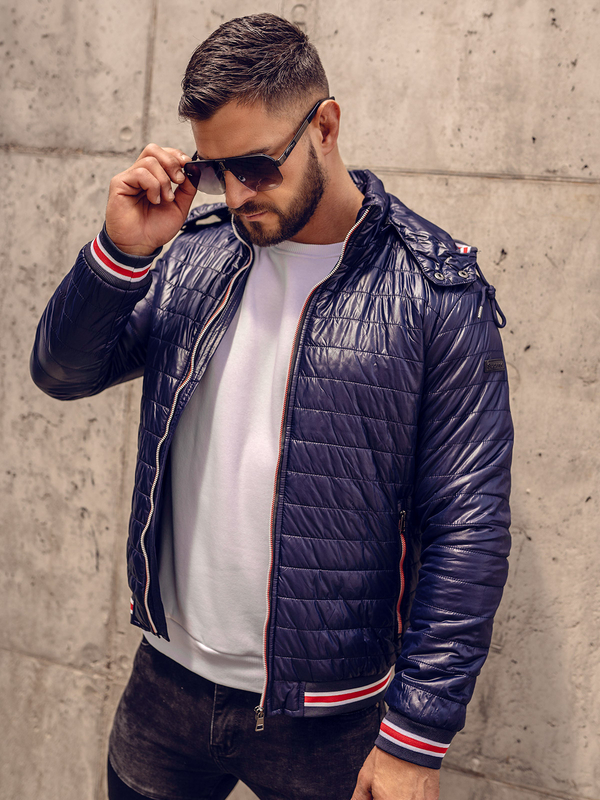 Tmavomodrá pánska prešívaná prechodná bunda Bolf 6191A