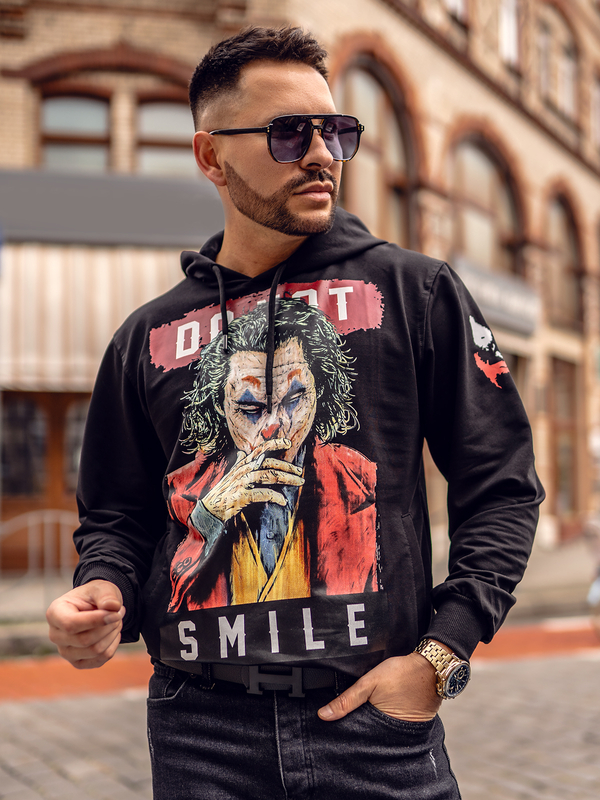 Čierna pánska mikina s kapucňou a potlačou Bolf 6384A