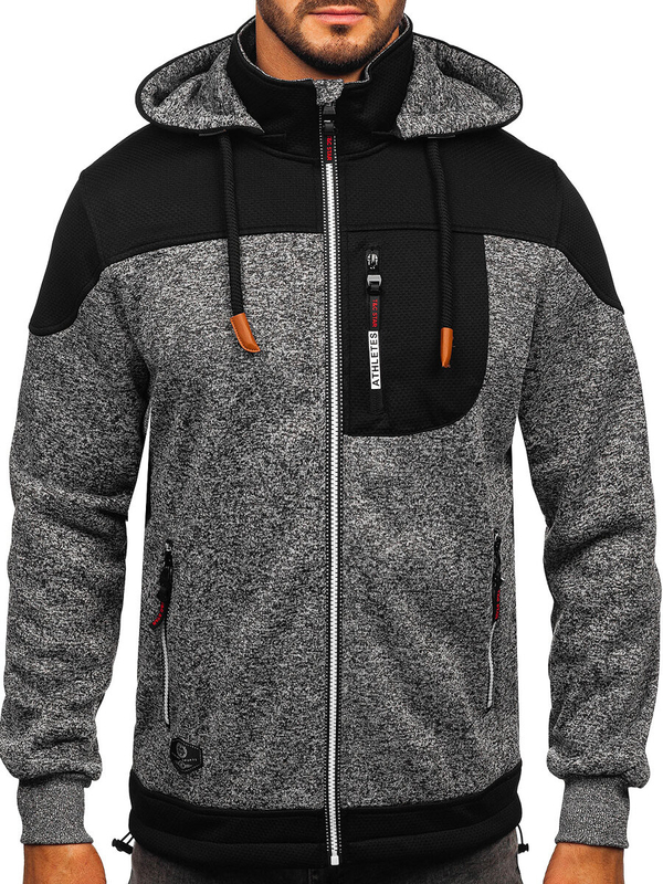 Antracitová pánska mikina-bunda s kapucňou Bolf TC1268