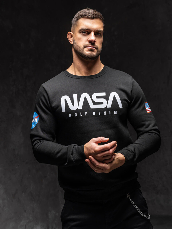 Čierna pánska mikina bez kapucne s potlačou Bolf 146955B