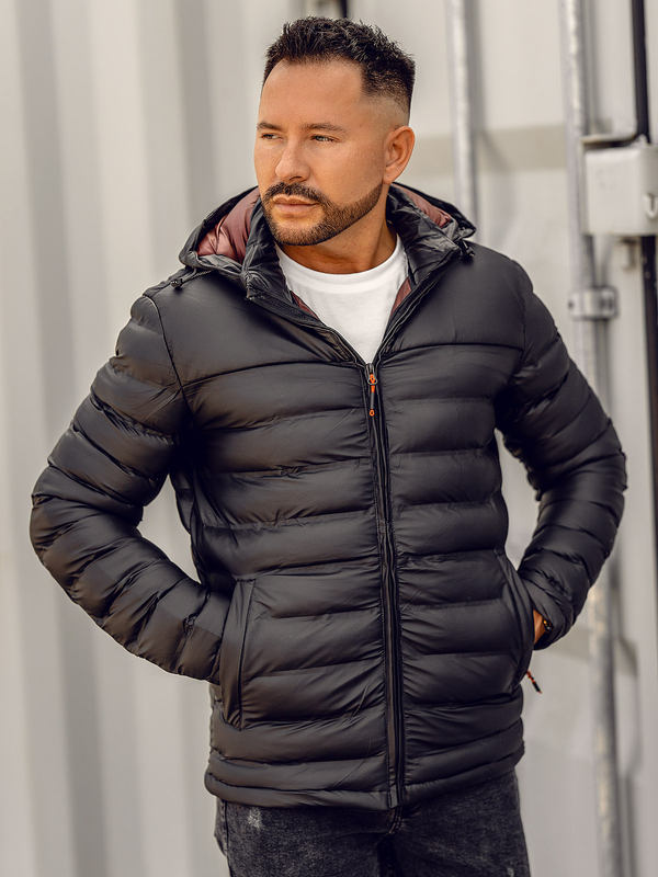 Čierna pánska prešívaná zimná bunda Bolf 22M326